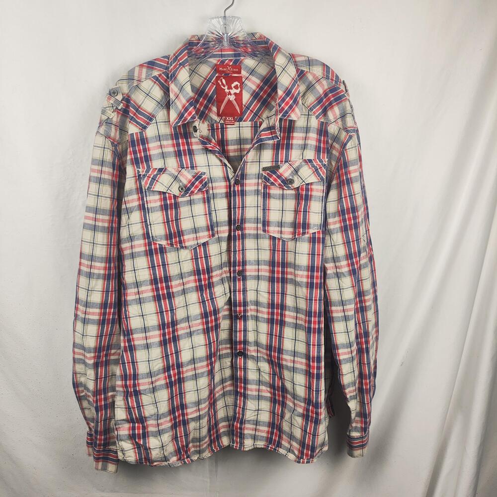 Marc Ecko Cut & Sew Shirt Mens 2XL Multicolor Plaid Button Up Long Sleeve Casual